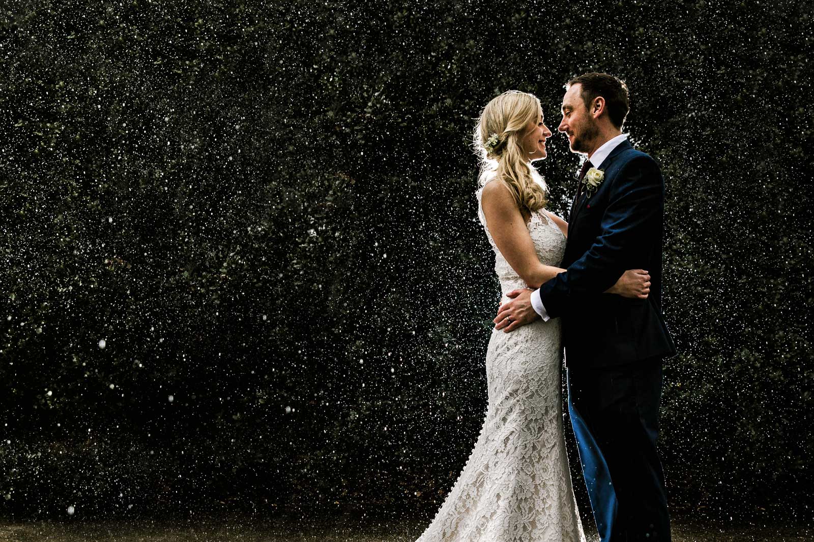 Wedding Photo in the Rain at Pembroke Lodge